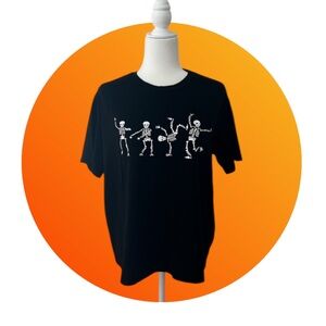 Black Halloween T-Shirt with Dancing Skeletons